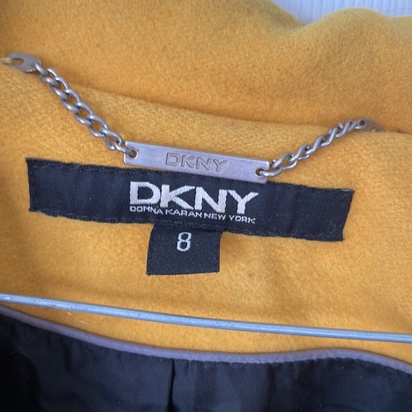 DKNY yellow pea coat tench soft winter cold single breasted elegant coat size 8 - Picture 4 of 16